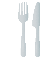 a fork and knife on a white background with a shadow