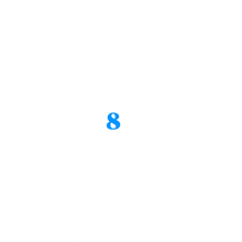 a blue number 8 is floating in the air on a white background