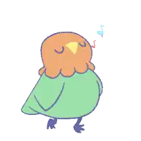 a cartoon drawing of a bird with music notes floating around it