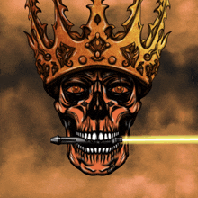 a drawing of a skull wearing a crown with a light coming out of its mouth