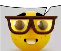 a yellow smiley face wearing glasses with a speech bubble above it