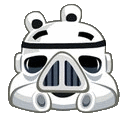 a cartoon pig wearing a storm trooper helmet from star wars .