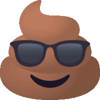 a cartoon poop wearing sunglasses with a smile on its face