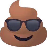 a cartoon poop wearing sunglasses with a smile on its face