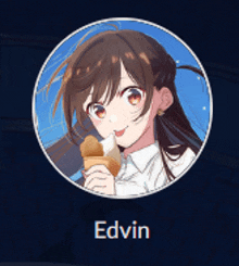 a picture of a girl holding an ice cream cone and the name edvin