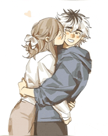 a drawing of a boy and a girl kissing