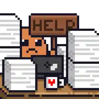 a pixel art drawing of a man sitting under a help sign