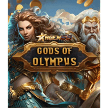 a poster for gods of olympus with a woman and a man on it