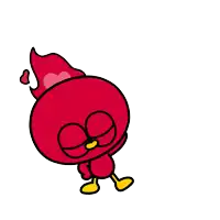 a red cartoon character with a heart on its head