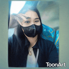 a cartoon of a woman wearing a mask with toonart written underneath