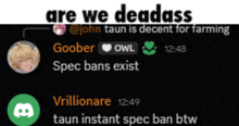 a screenshot of a discord chat with the words are we dead ass