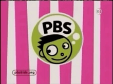 a pink and white striped background with the pbs logo