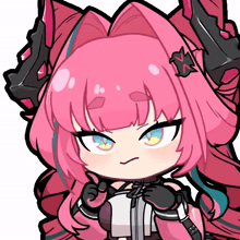a cartoon character with pink hair and a x on her head