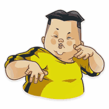 a cartoon drawing of a man in a yellow shirt making a funny face