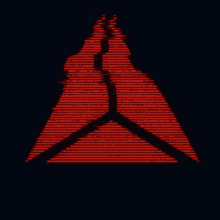 a red triangle on a black background that looks like a mountain