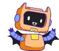 a cartoon drawing of a robot with a bat wing on its arms