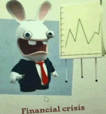 a picture of a rabbit in a suit and tie with the words financial crisis written below it