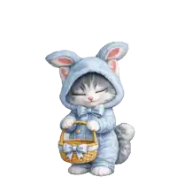 a cat dressed in a bunny costume holds a basket