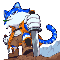 a cartoon of a cat holding a sword and a knife