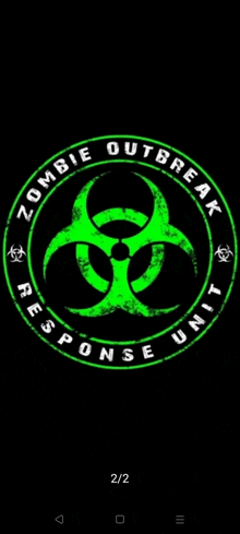 a green biohazard symbol in a circle with the words `` zombie outbreak response unit '' written around it .