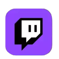 a purple square with a black and white twitch icon