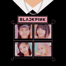 a poster of blackpink with four pictures of the girls on it