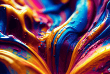 a close up of a colorful painting with bubbles in it