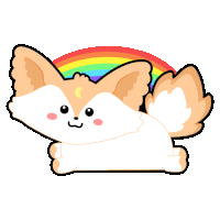 a cartoon of a dog with a rainbow in the background