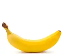 a yellow banana with a brown stem on a white surface