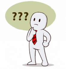 a cartoon character with a tie and a speech bubble that says " question "