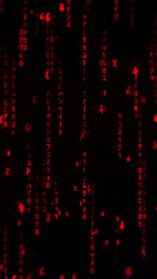 a matrix background with red numbers and symbols on a black background .