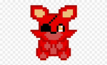 a pixel art of a red bear with a black eye and a yellow nose .