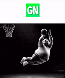 a cartoon of a fat man playing basketball with a green gn logo