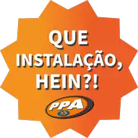 an orange sticker that says que instalacao hein