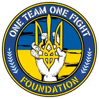 a logo for one team one fight foundation with a hand holding a cross