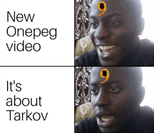 a man with a number 9 on his forehead and the words new onepeg video it 's about tarkov below him