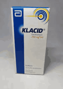 a box of klacid 250mg / 5ml is sitting on a table .