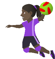 a girl in a purple shirt is holding a green ball in her hand