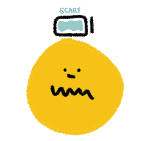 a drawing of a yellow circle with a face and the word scary above it