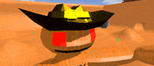 a cartoon character wearing a cowboy hat with a yellow star on it