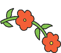 a drawing of two red flowers on a green stem