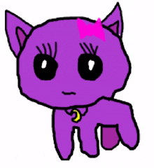 a purple cat with a pink bow on its head and a crescent moon necklace .