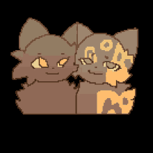 a pixel art drawing of two cats one brown and one yellow