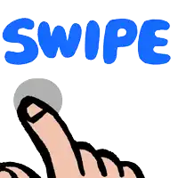 a drawing of a finger pressing a button with the word swipe above it