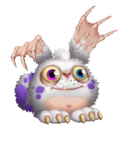 a cartoon bunny with purple spots and clawed wings