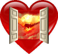 a red heart with a white door in the middle of it