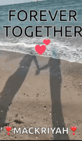 a couple holding hands on a beach with the words `` forever together ''
