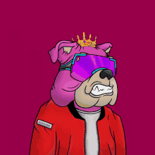 a cartoon of a dog wearing a crown and goggles