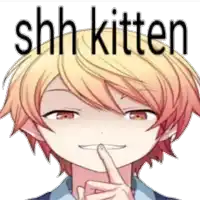a picture of a boy with his finger on his mouth and the words shh kitten behind him