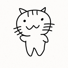 a black and white drawing of a cat with a big w on its face